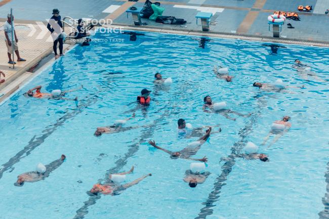 Seafood Task Force Fisher Health and Safety Training in Thailand in May 2025, fishers in pool training
